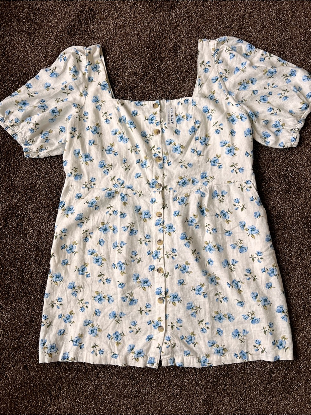 Old Navy Cream Floral Button-Front Square Neck Tunic